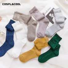 [COSPLACOOL] золотые, серебряные шелковые блестящие кружевные кучи носков женские милые сетчатые носки забавные блестящие носки Harajuku Japan Calcetines Mujer