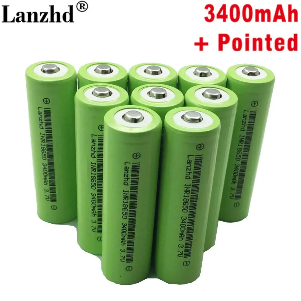 

New 18650 3.7v 3400mah Lithium Rechargeable Battery INR18650 with Pointed For flashlight batteries 18650 li ion 3.7v (1-10pcs)