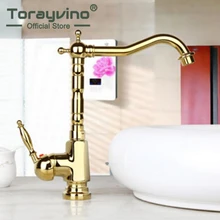 Torayvino Ванная комната Роскошный смеситель для раковины большой золотой Поворотный Раковина на бортике Керамический с одним отверстием смеситель с одной ручкой