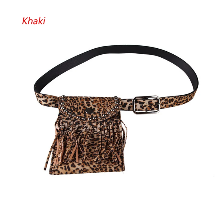 Mihaivina леопардовая поясная сумка для женщин винтажный кожаный ремень сумки кисточкой поясная сумка женский чехол для телефона на ремне замшевый кошелек - Цвет: khaki
