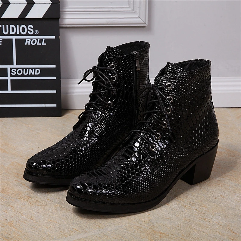 

CUNDDIO Genuine leather Increased with pointed lace-up High help Men's boots British Short boots Men's shoes38-45