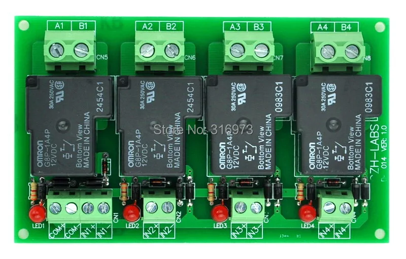 

CZH-Labs 12V Passive 4 SPST-NO 30Amp Power Relay Module Board.