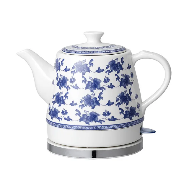 Ceramic electric kettle color blue and white porcelain 220V 1200W 1.2L