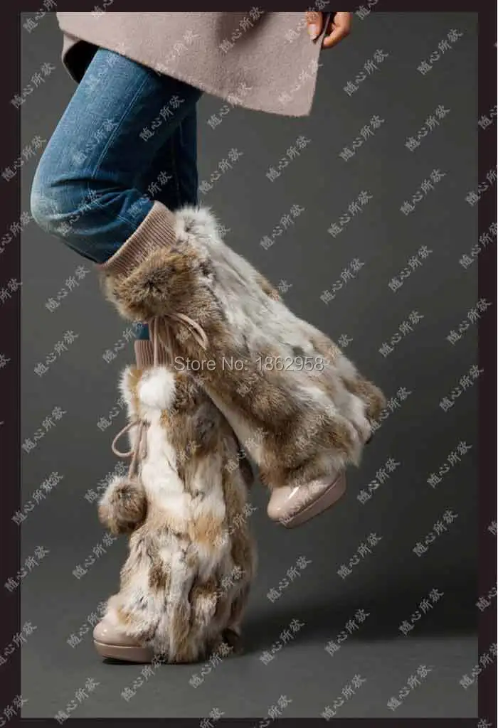 SJ090-01; модные теплые зимние гетры с натуральным кроличьим мехом; коллекция года;