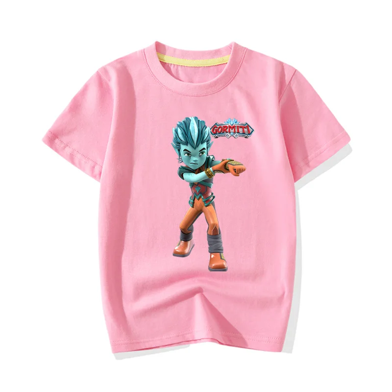 Лидер продаж, детские футболки с изображением игры Gormiti хлопковые футболки для малышей, костюм летняя одежда с короткими рукавами для мальчиков и девочек футболки JY028 - Цвет: Pink T-shirt