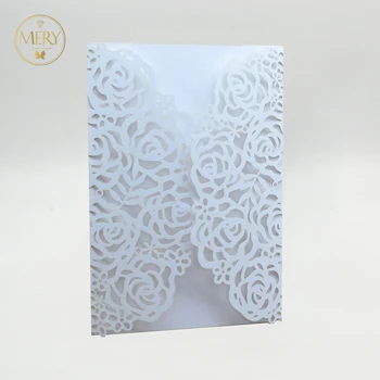 

hot wholesale laser cut classic white pearl elegent wedding invitation card