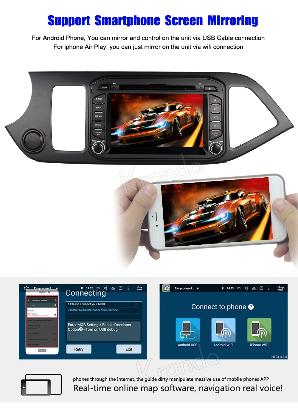 Clearance Krando 8" Android 8.0 car dvd audio player for Kia Picanto Morning 2011+ entertainment gps navigation syatrm playstore WIFI OBD2 8