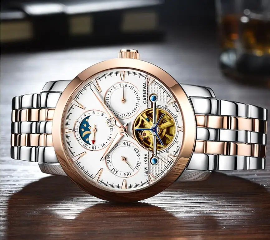 Мульти-вращающийся турбийон бизнес полностью стальные мужские часы турбийон механические брендовые Роскошные автоматические самозаводные скелетные часы