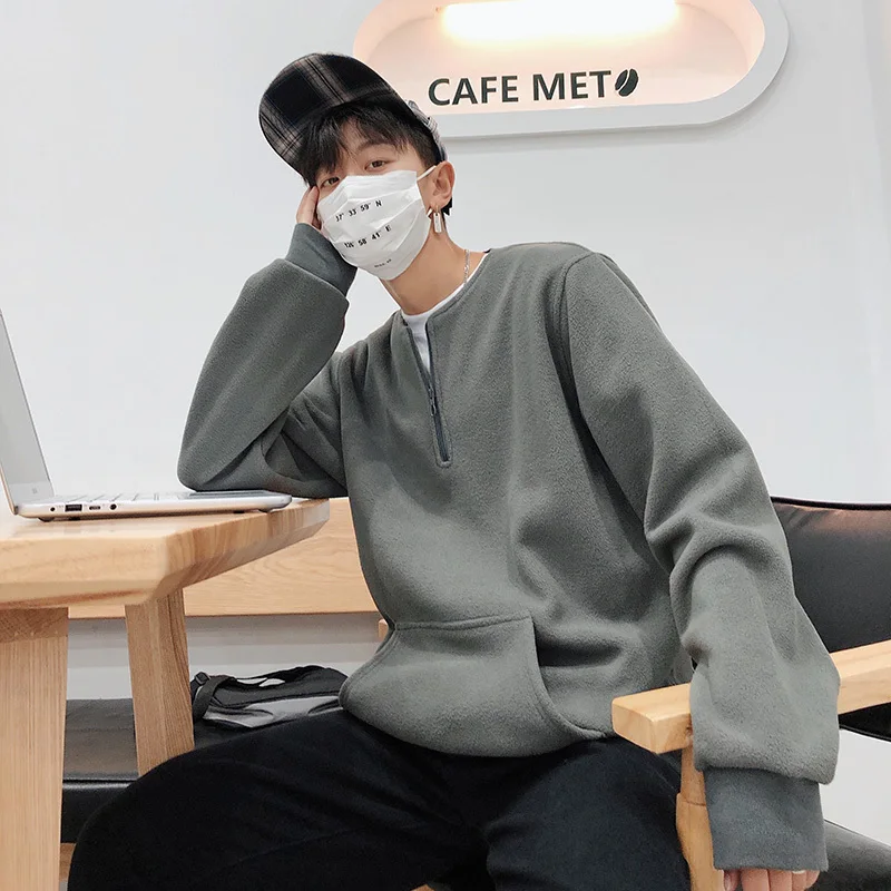 

Fashion Casual Men's Hoodie Spring And Autumn New M-5XL Solid Color O Neck Loose Pullover Tricolor Personality Youth Popular