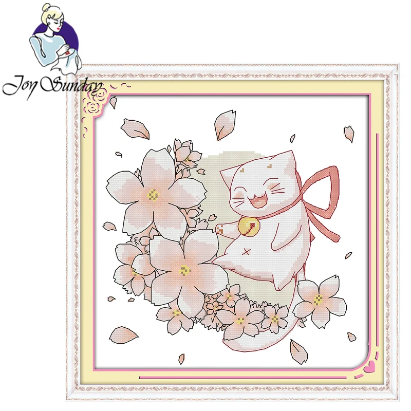 

Joy Sunday,Blessing cat,cross stitch embroidery set,printing cloth embroidery kit,needlework,cartoon pictures cross stitch set