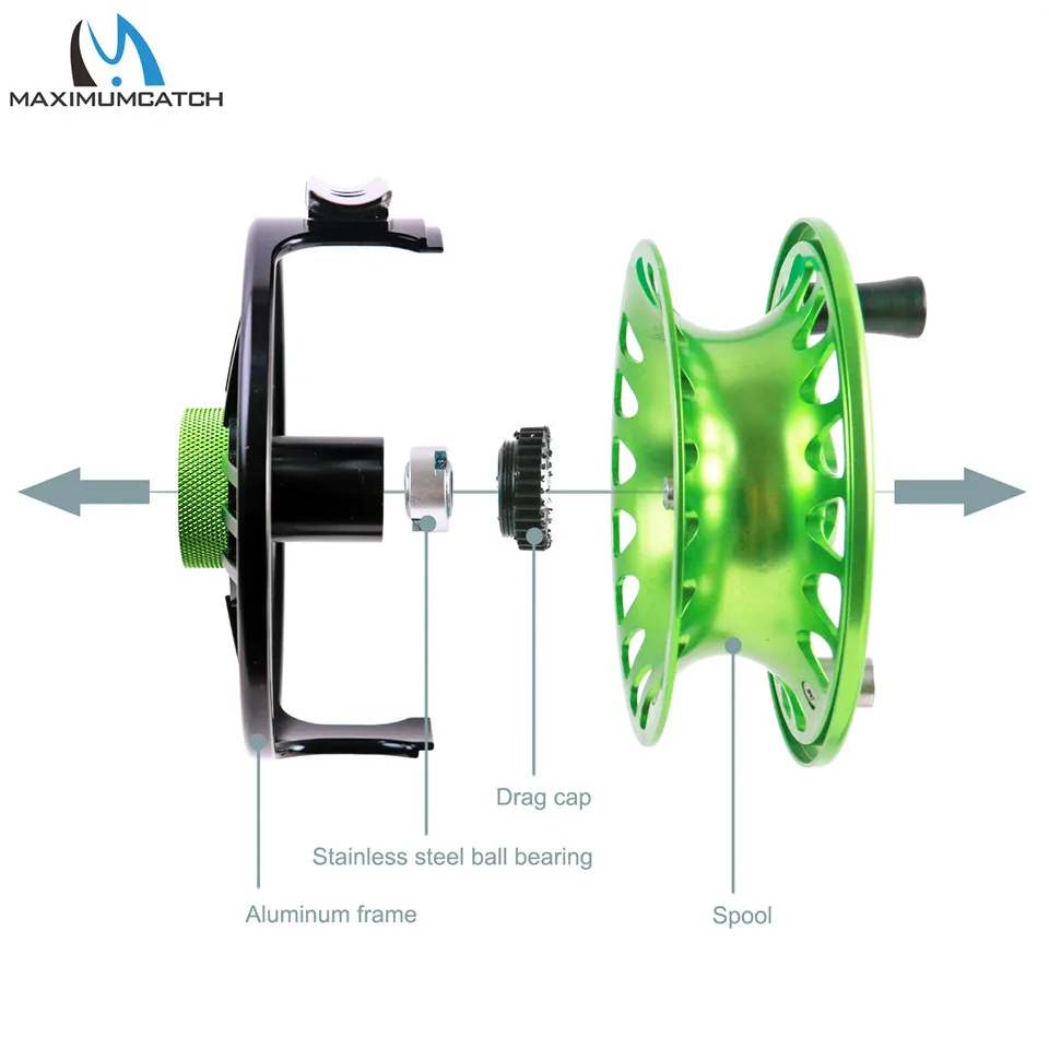Maximumcatch TimeFly 5/6/7/8wt Fly катушка на станке вырезать Алюминий тефлон диск перетащите Системы Fly рыболовная катушка синий/зеленый цвет