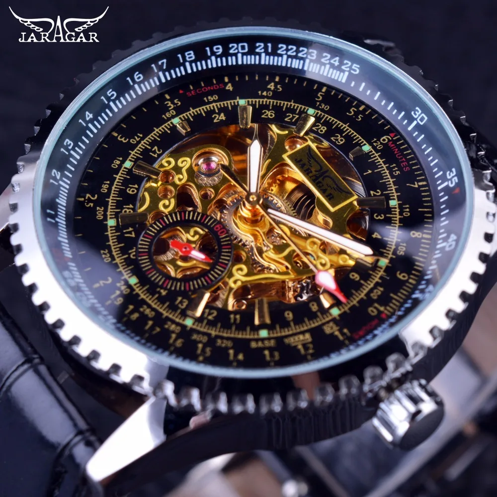 Jaragar Calibration Dial Display Golden Movement Inside Transparent