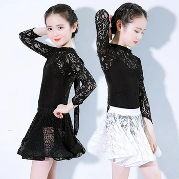

Girls Latin Dance Costume Slim Lace Ballroom Dancing Practice Wear Tango Cha Cha Rumba Samba Salsa Clothes 2 PCS Suit DC1447