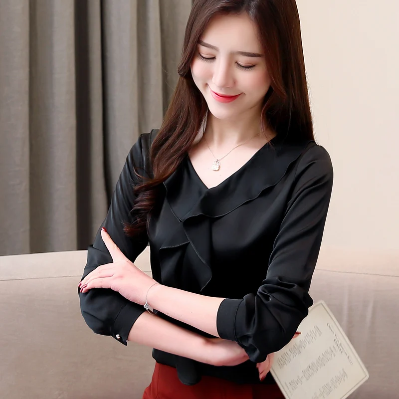 Women Blouse Woman Spring Shirts Tops Female Casual Silk Blouse and Tops Woman Clothing Solid Shirts Office Lady Shirt Plus Size - 32974096103