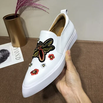 

Women's genuine leather slip-on flats loafers embroidery flower bee leisure espadrilles comfort daily moccasins bcasual shoes