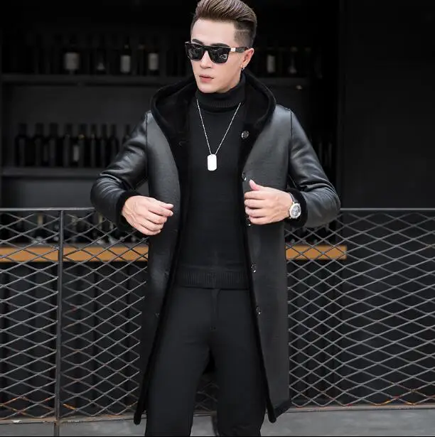 Mâle Tonte gris En Fourrure Moutons Haining Manteau Beau Paragraphe Mince Un Veste 4xl Long Des Noir Nouveau M Cuir m08wNn