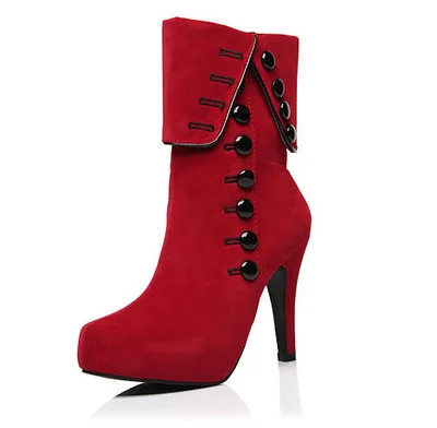 

Winter European and American women's shoes suede button fold side zipper waterproof platform high-heeled new women's short boots