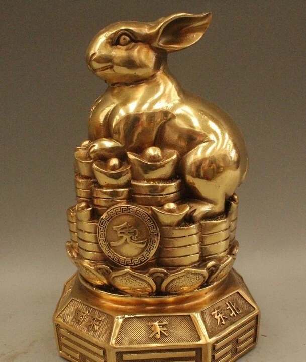 

Details about 8" Chinese Fengshui Brass Zodiac Year Rabbit Coin Yuanbao Money Wealth Statue R0715 B0403