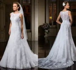 Хит продаж, трапециевидные кружевные свадебные платья с аппликацией, а-силуэт, съемные Свадебные платья на прокат, Vestido de noiva 2015