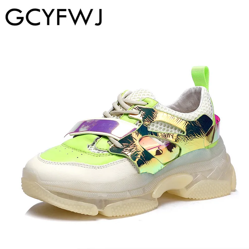 Fluorescent En Chaussures Net Papa De Couleurs Mélangées Green orange Printemps Véritable Gcyfwj Décontractées Surface 2019 Tendance Femelle Cuir Femmes apPnx