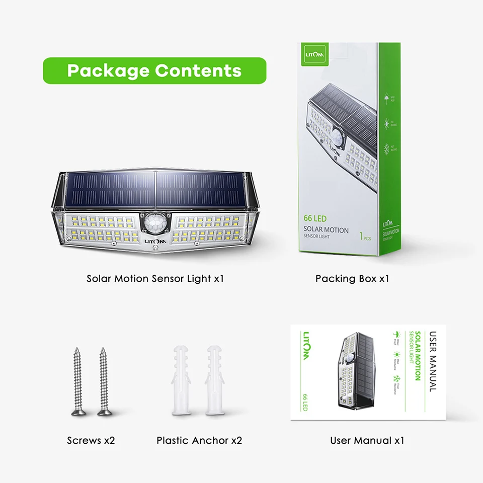Litom CD175 3 Adjustable Light Modes 66 LED Bright Solar Powered Outdoor Lights (8)