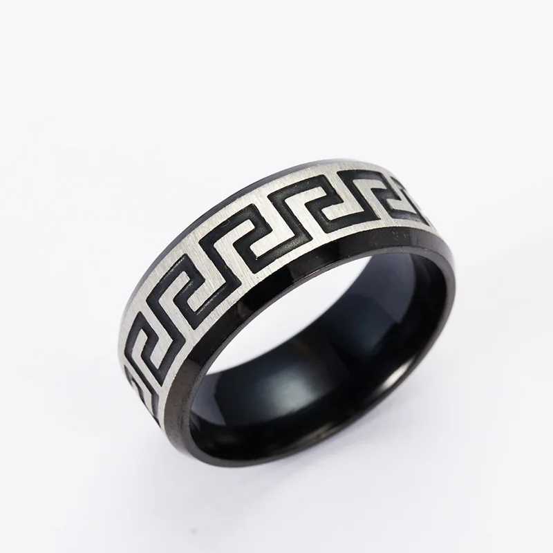 1PC Retail fashion jewelry black gold Great Wall pattern ring new Korean titanium steel ring Wholesale