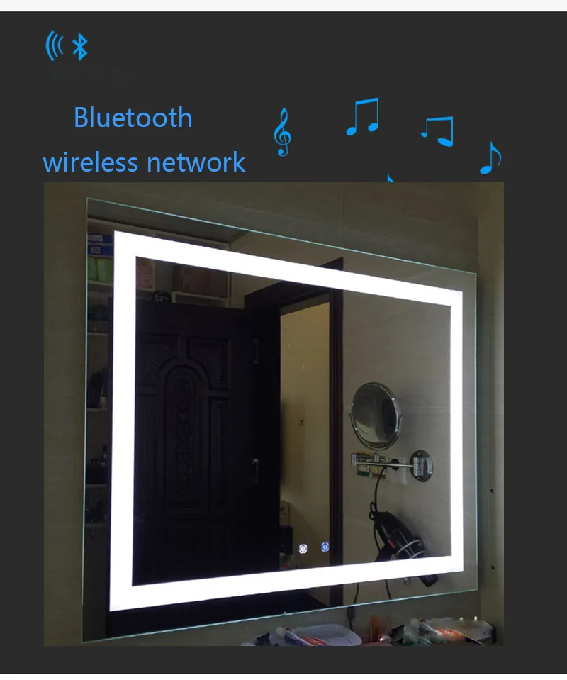 Светящееся настенное умное зеркало для ванной комнаты, роскошное светодиодный зеркало для макияжа, сенсорное интеллектуальное антиразмытое серебряное зеркало с Bluetooth