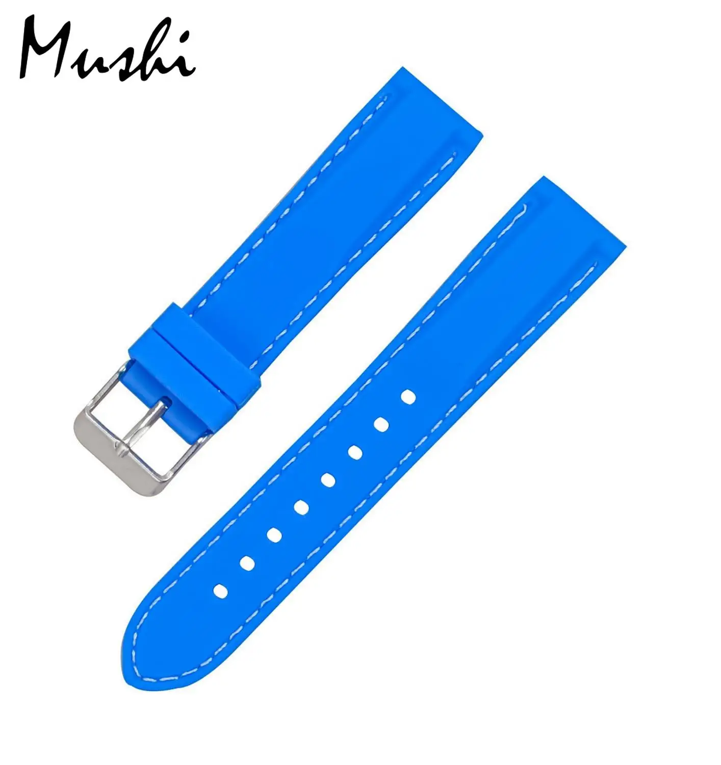 MS силиконовый ремешок для часов Diver Watch Band резиновый ремешок для часов с матовой застежкой из нержавеющей стали 20 мм 22 мм 24 мм ремешок для часов - Цвет ремешка: Blue Silver