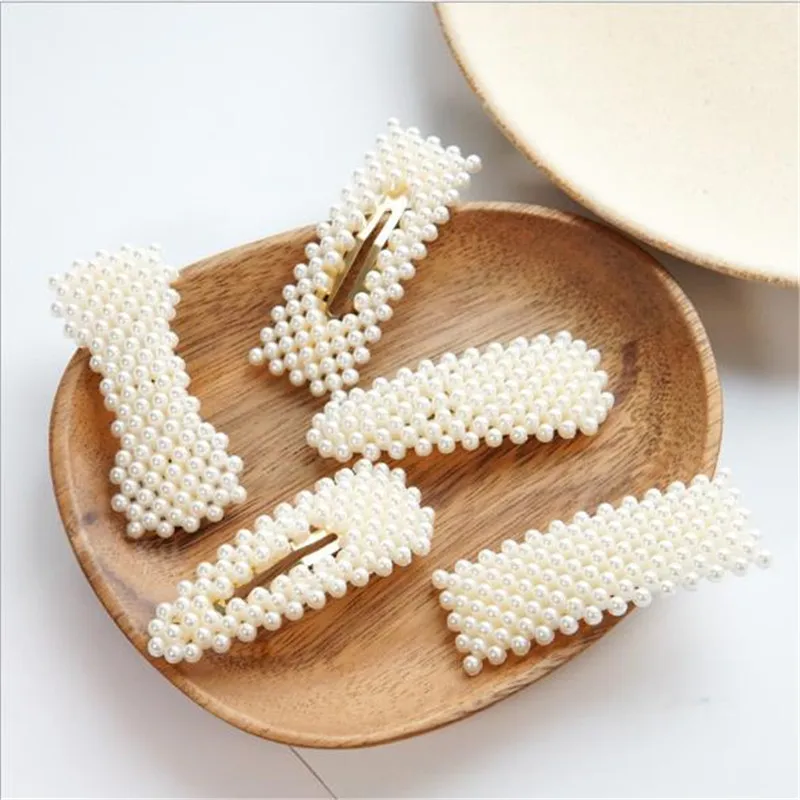 

New Fashion Pure Color Pearl Hair Clip Metal Hair Accessories Geometricr For Women Imitiation Pearl Hairpin Barrettes Hairgrip