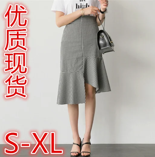 

2018 NEW Fashion Summer Women Skirt black Plaid Sexy High Waist Fishtail OL Office Lady Casual Knee-Length Skirts