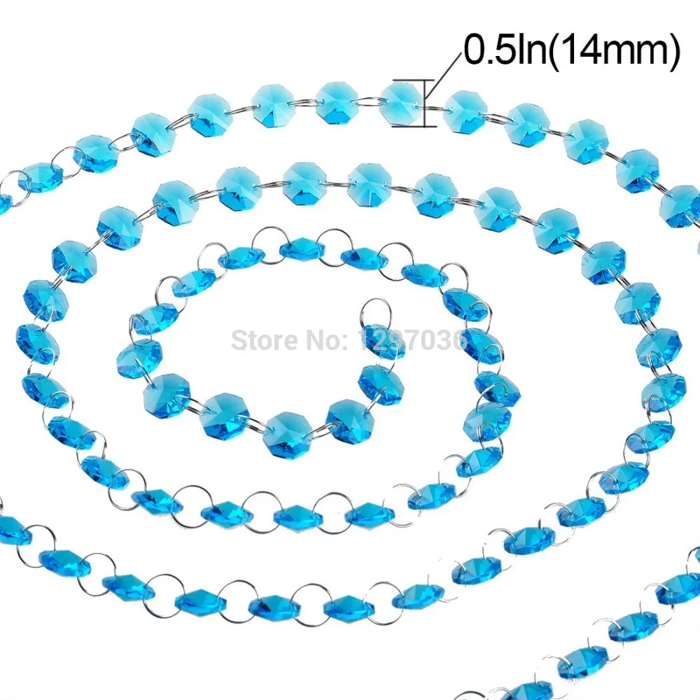 6,8 футов/лот Голубые Стеклянные Прозрачные 14 мм цепь из восьмиугольников освещение Люстра Запчасти гирлянда чакра спектры PrismsGarland цепь