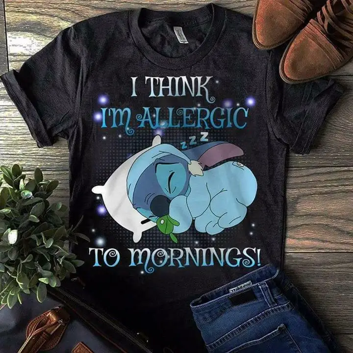 

Stitch I Think I'M Allergic To Mornings Men T Shirt Black Cotton S 6Xl