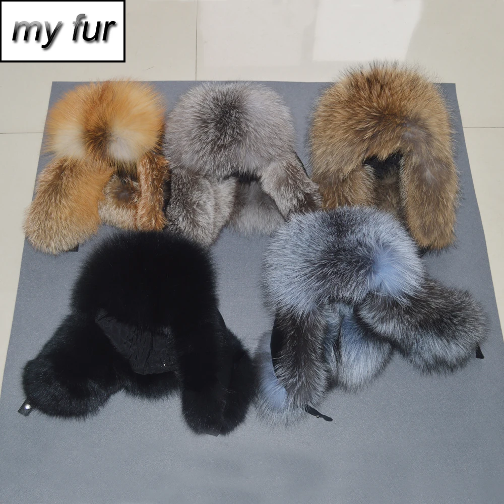 

Man Outdoor 100% Natural Real Fox Fur Bomber Hat Winter Warm Soft Fluffy Real Fox Fur Cap Men Good Quality Genuine Leather Hats