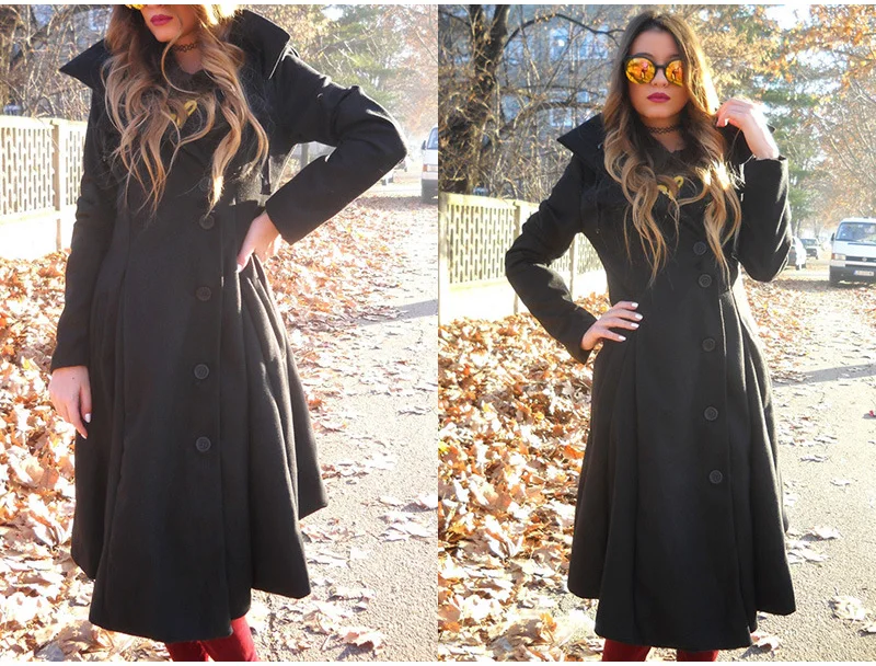 Длинное женское пальто с необычным отложным воротником, шерстяное пальто, однобортное пальто, осенне-зимнее приталенное Женское пальто