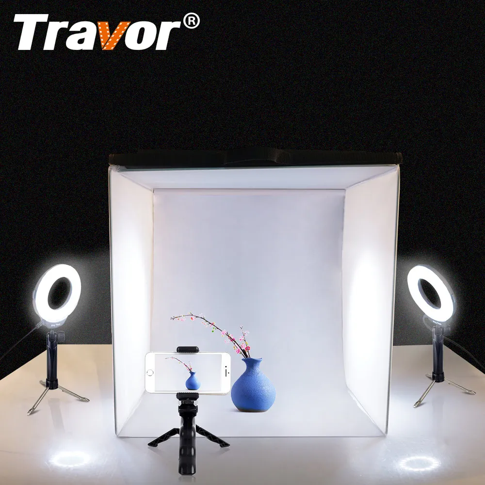 Travor Foldable Light Box Studio Softbox 40*40CM With 2PCS LED Ring