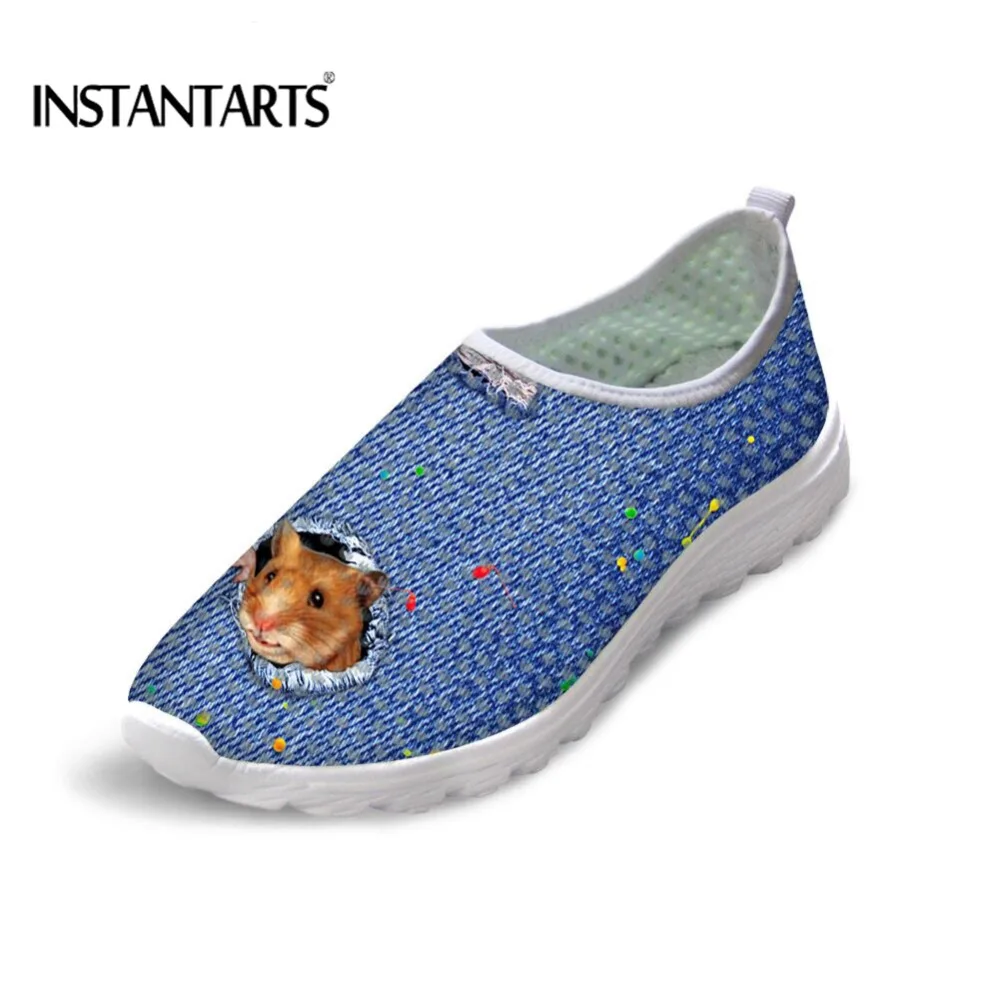 

INSTANTARTS 2018 Autumn Women Flats Sneakers 3D Jeans Mouse/Cats Pattern Comfort Female Sloth Shoes Beach Ladies Casual Loafers