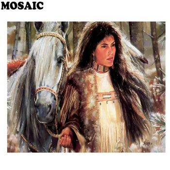 

horse Diamond Painting Full square,Indian woman diamond Mosaic wall Painting 3d Cross Stitch diamond Embroidery new year gift