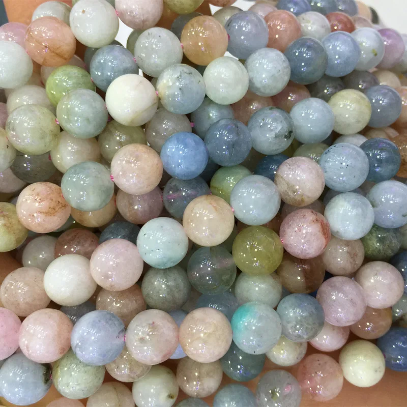 

Wholesale Natural Genuine Blue Pink Aquamarine Beryl Morganite Round Loose Beads 4-12mm Fit Jewelry Necklace Bracelets 04076