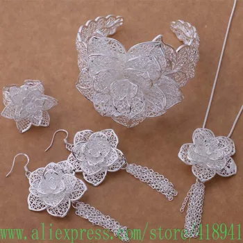 

Silver Plated Jewelry Sets Earring 588 + Necklace 699 + Ring 373 + Bangle 158 /ekqanbxa blsakcza AS378