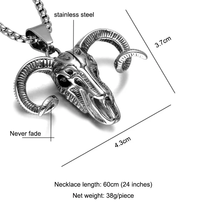 Рог череп козла кулон 316L Нержавеющая сталь Мода Soild Серебряный Прохладный Череп овец кулон