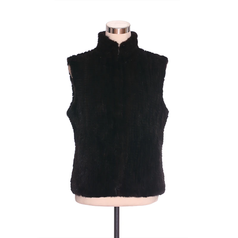 

ZY88025 Winter Women's Genuine Knitted Mink Fur Pockets Mandarin Collar Fur Vest Waistcoat Outerwear Coats Sleeveless Jacket