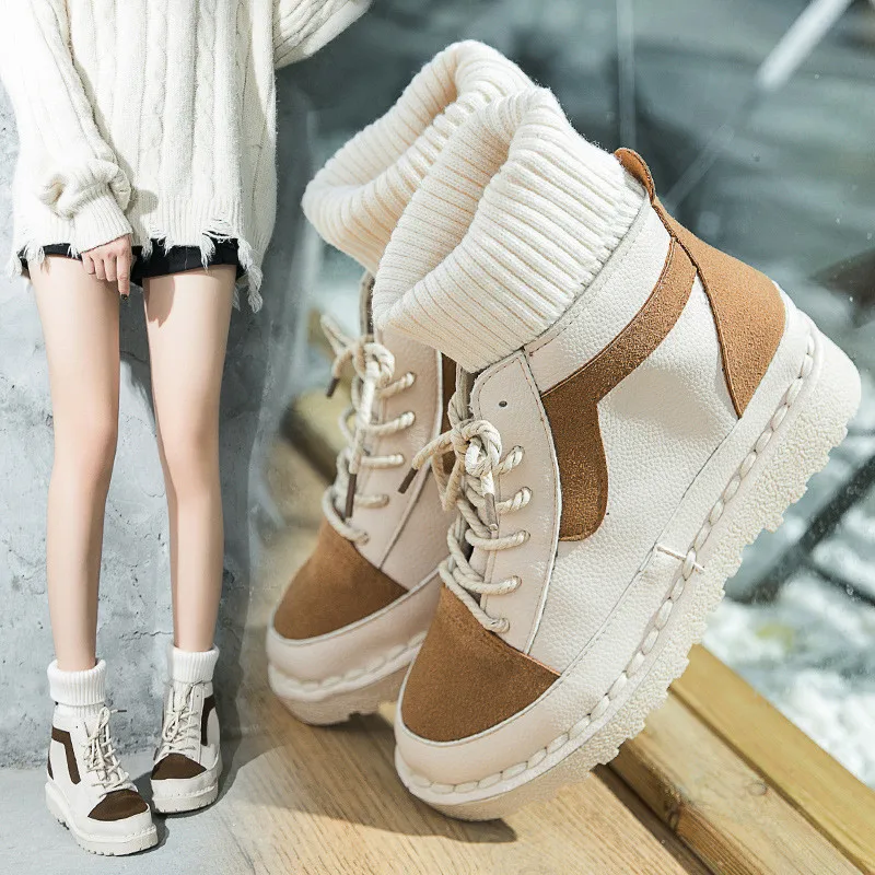 

Brand Women Boots Fur Warm Snow Boots Mixed Colors Female Suede Lace-Up Ankle Boots Women Shoes Women Bottes Winter Shoes