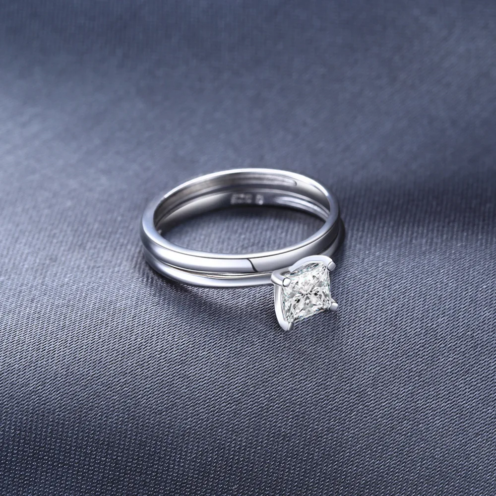 Jewelrypalace Принцесса Cut 0.6ct cubic zirconia Wedding Band Solitaire Обручение кольцо Свадебные Наборы для ухода за кожей натуральной 925 серебро