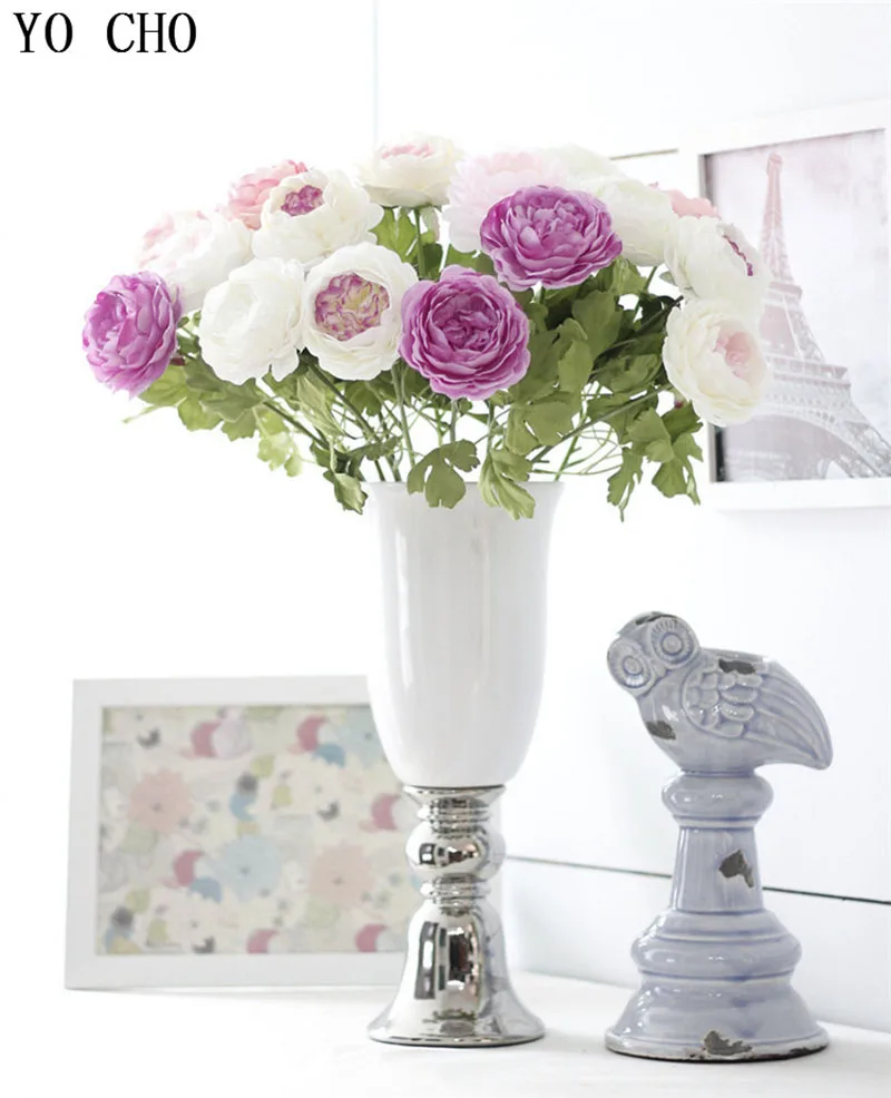 red roses artificial flower white peonies wedding party decorations flower bouquet  (4)