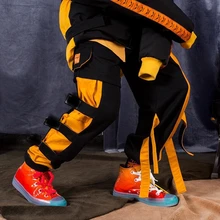 Осень Новинка Хип-хоп много лент брюки мужские