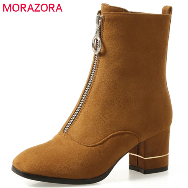 

MORAZORA PU soft leather womens boots in spring autumn fashion shoes woman ankle boots med heels 4.5cm big size 34-43