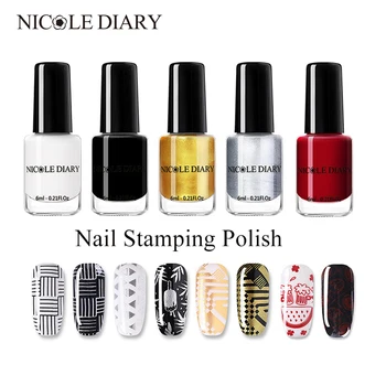

NICOLE DIARY Nail Stamping Polish Set Black White Gold Nail Art Printing Varnish varnish DIY Design for Stamping Plate
