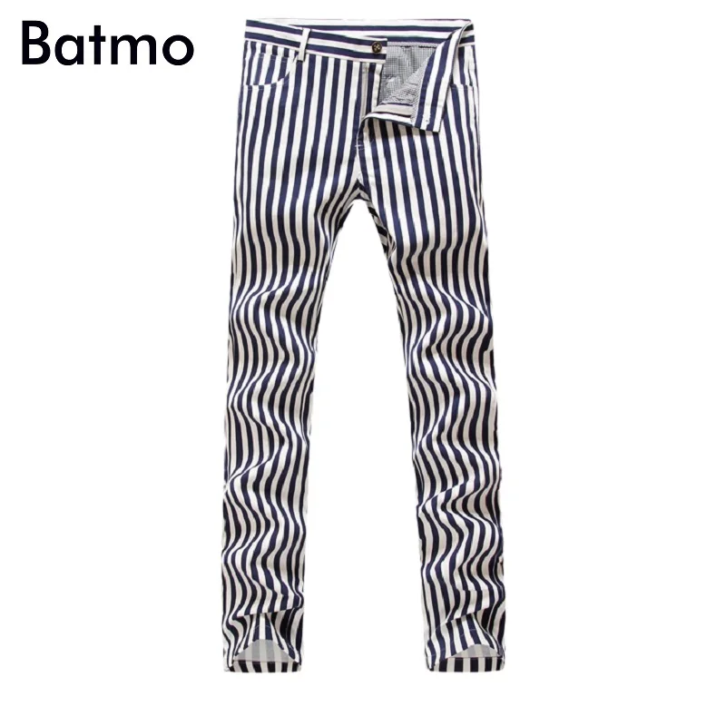 BATMO 2019 новые мужские полосатые хлопковые и льняные повседневные брюки, известные бренды модные повседневные брюки мужские, большие размеры