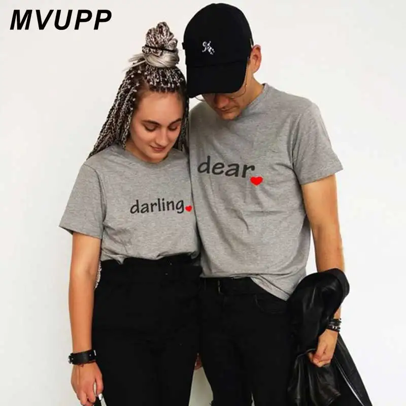 

Darling Dear Letter Print Casual Couples T Shirt Valentine men Women Femme Loves Tee Tops Summer Cotton Clothes Heart Boyfriend