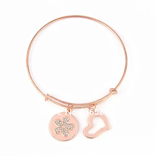 Free Shipping 20pcs/lot Rose Gold Alex and Ani Bangle Bracelets with Heart Crystal flower Charms for Women S-027C | Украшения и